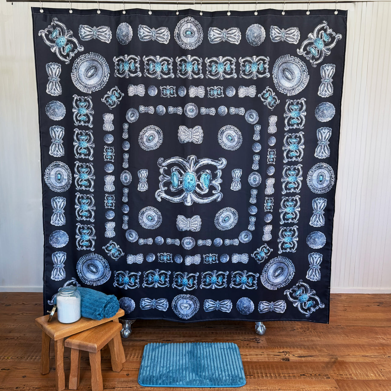 Shower Curtain - Turqs and Conchos - Black