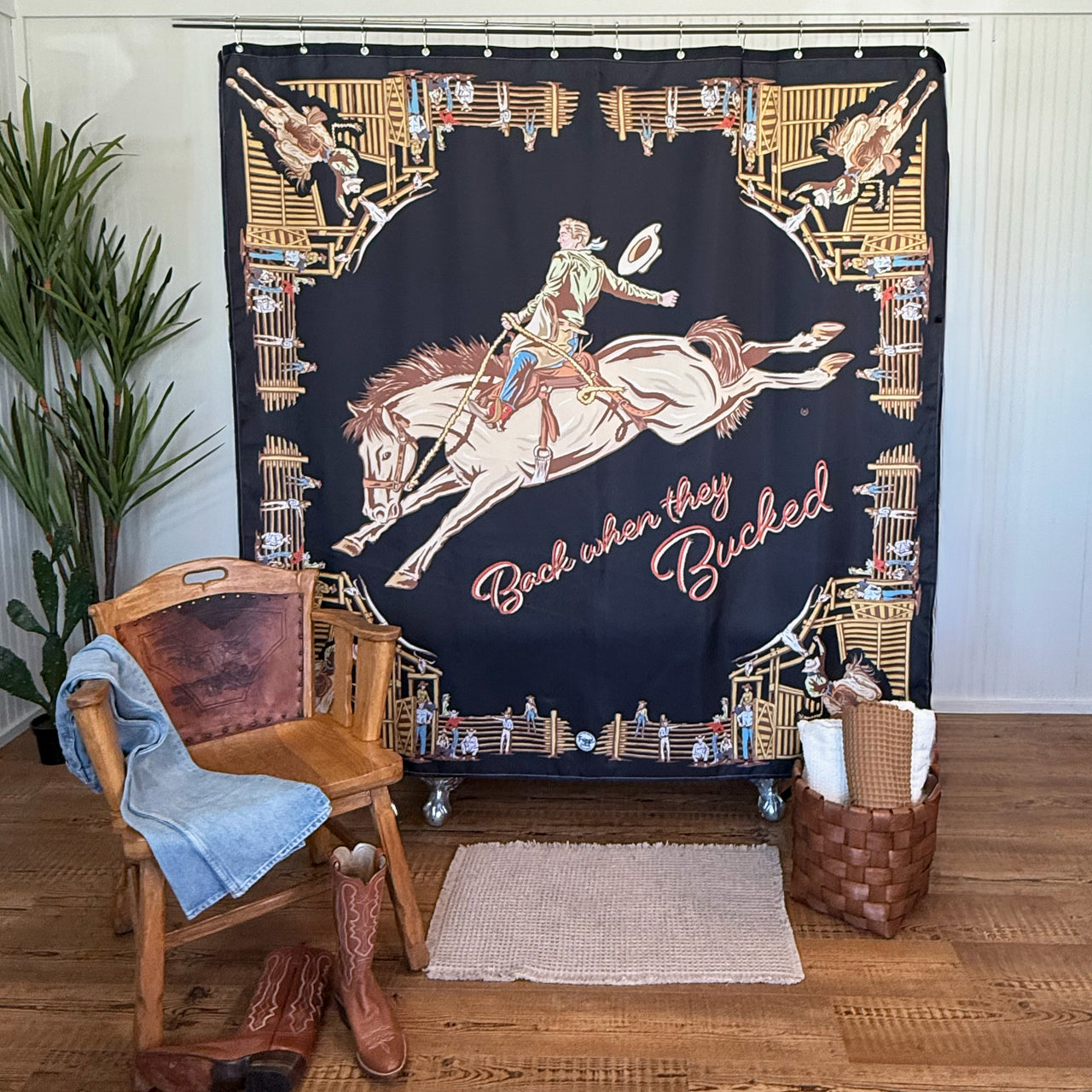 Shower Curtain - Back When They Bucked - Black