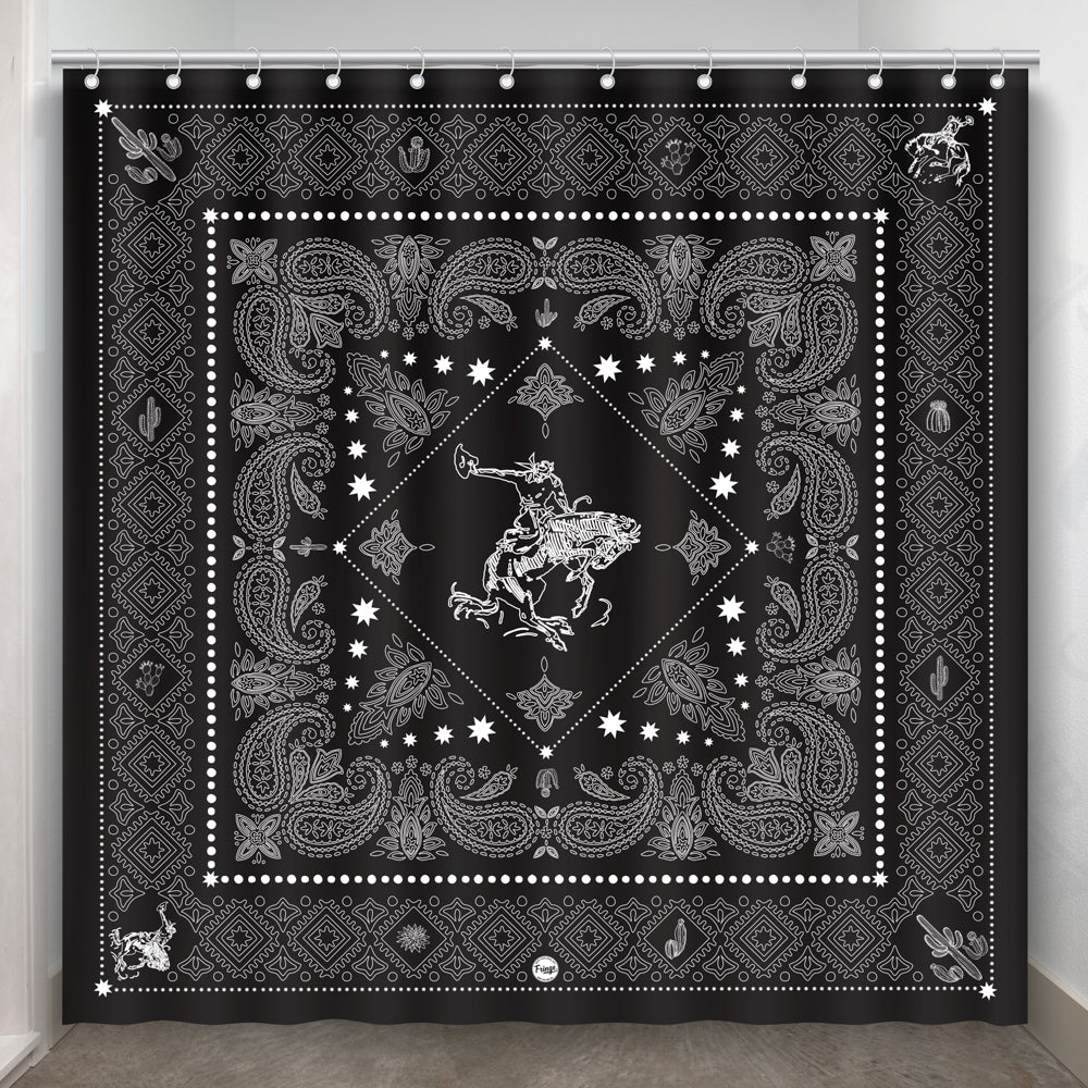 Fringe Shower Curtain - Bandito Bandana in Black