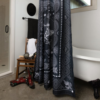 Fringe Shower Curtain - Bandito Bandana in Black