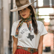 Southwestern Santa Fe Aztec Navajo Beaded Print 100% Silk Fringe Scarf