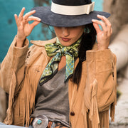 Southwestern Cactus Prickly Pear Print 100% Silk Fringe Scarf