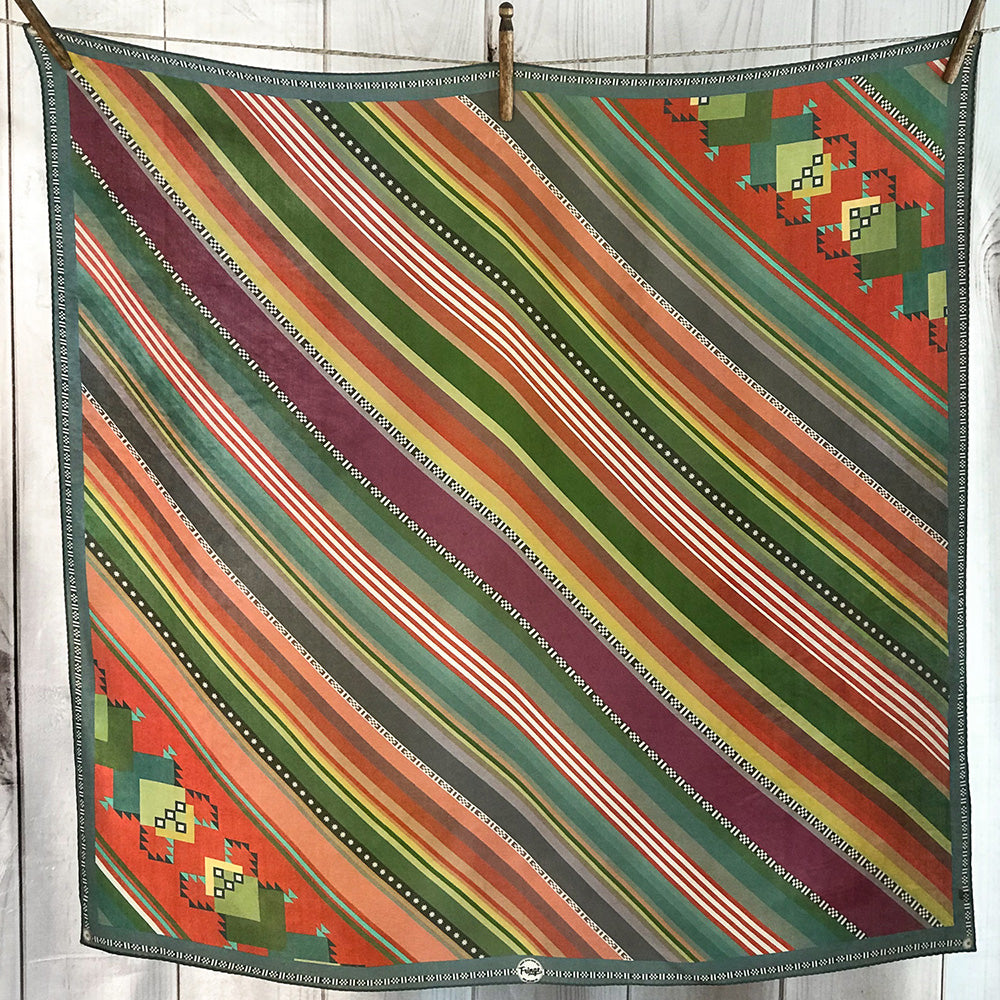 Southwestern Serape Print 100% Silk Fringe Scarf