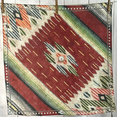 Southwestern Aztec Santa Fe Navajo Print 100% Silk Fringe Scarf