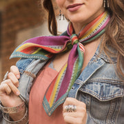 Southwestern Serape Print 100% Silk Fringe Scarf