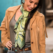 Southwestern Cactus Prickly Pear Print 100% Silk Fringe Scarf