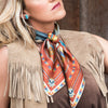 Southwestern Aztec Navajo Eagle Print 100% Silk Fringe Scarf