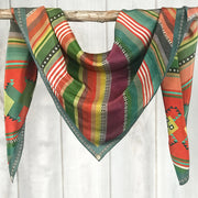 Southwestern Serape Print 100% Silk Fringe Scarf